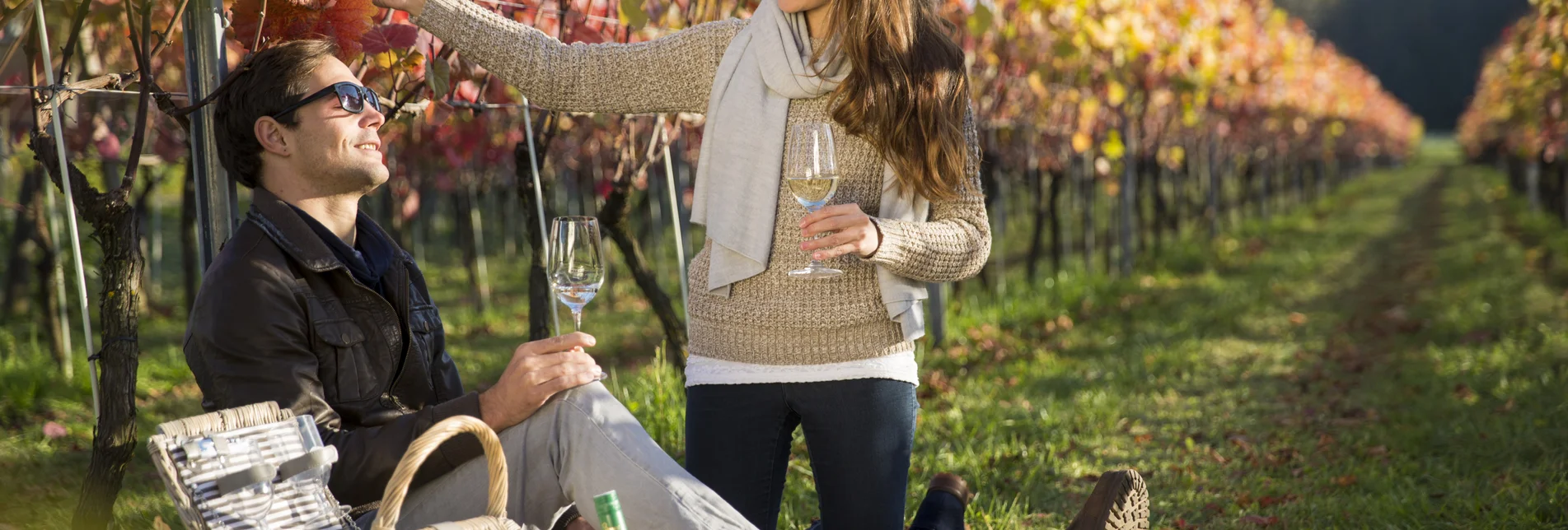 Paar picknickt im herbstlich gefärbten Weingarten  | © Tourismusverband Thermen- Vulkanland, Bernhard Bergmann