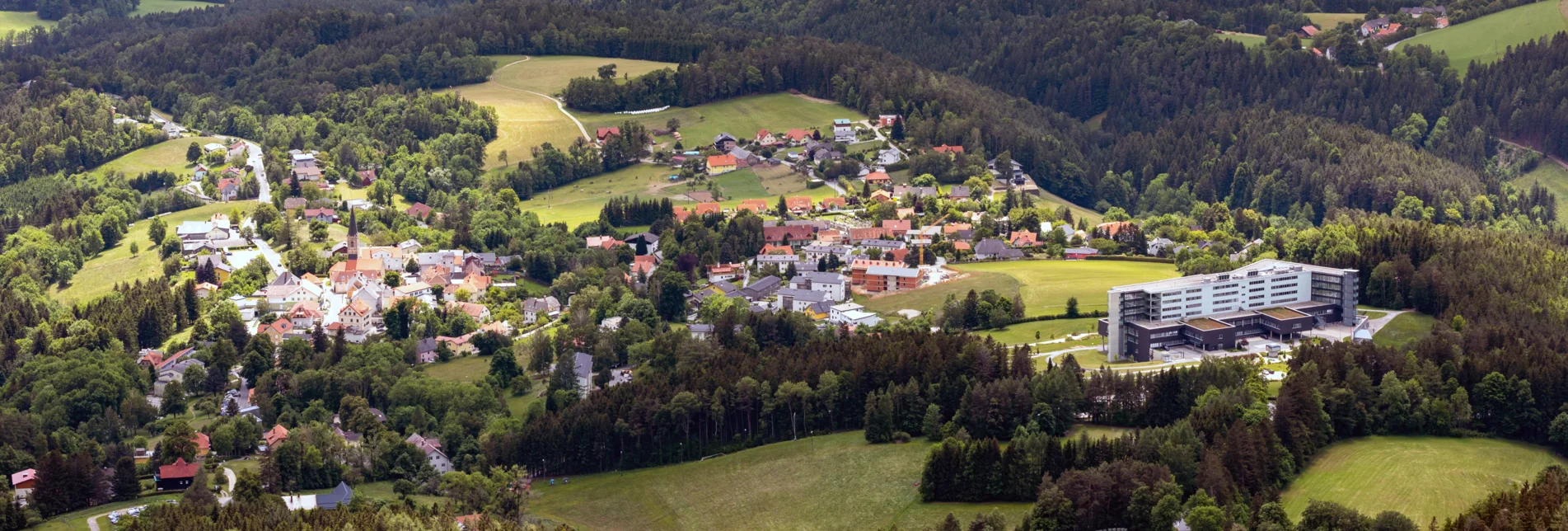 Blick vom Schöckl auf das Zentrum von St. Radegund und Umgebung