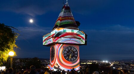 Klanglicht at Graz Clock Tower – illuminated Schlossberg icon | © Graz Region | Harry Schiffer