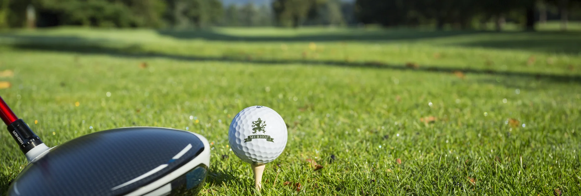 Golfball am Rasen bereit für den Abschlag