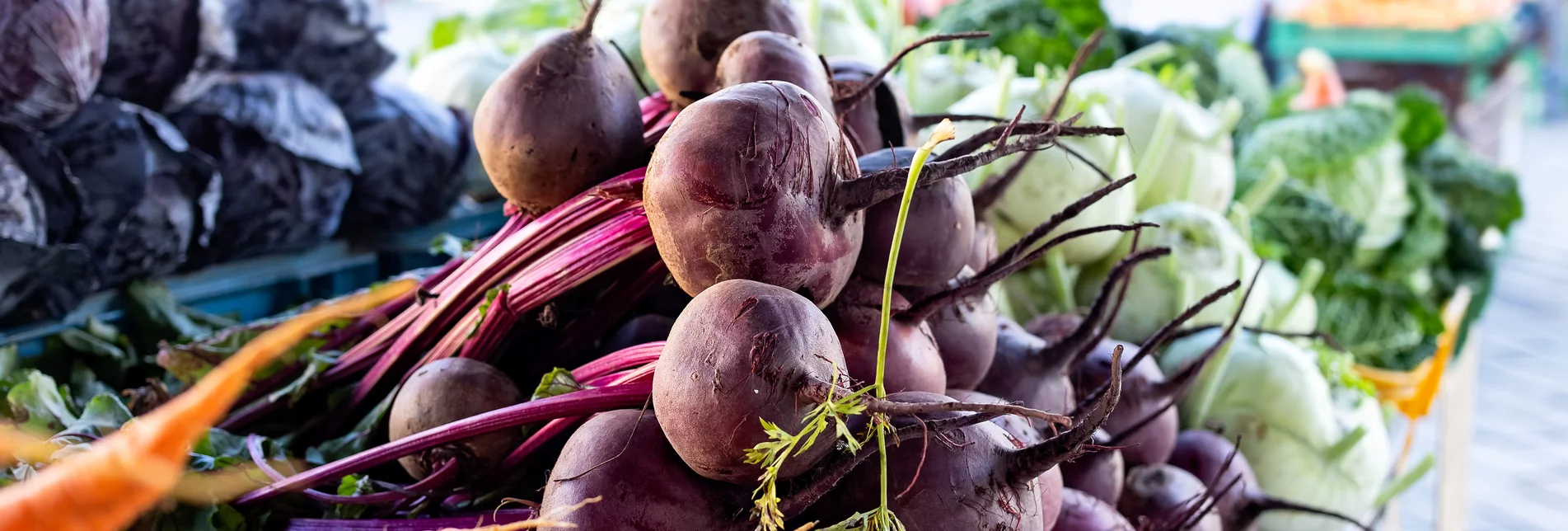 Beetroots, carrots, kohlrabi and red cabbage at market. | Copyright 2018 © Etienne Voss | Etienne Voss