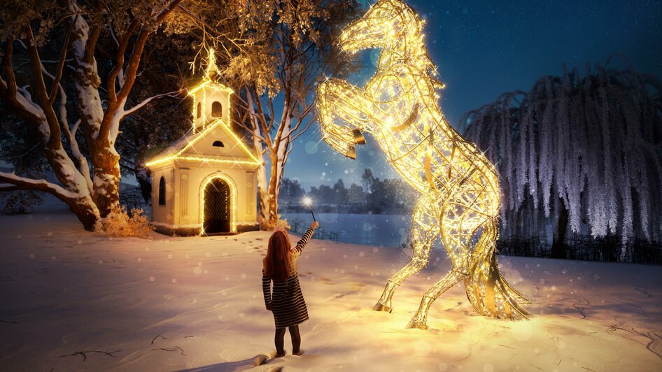 Lichterpferd mit Kapelle | © MK Ilumination Lumagica GmbH