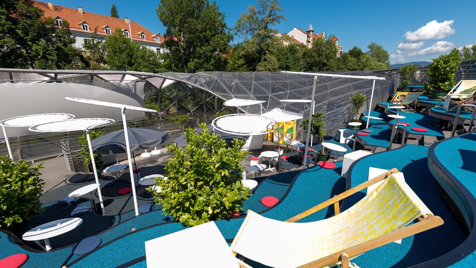 Murinsel Café - Sonnendeck | © Graz Tourismus - Harry Schiffer