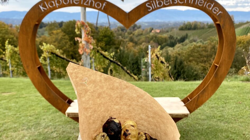 Kastanien vor dem Fotopoint am Klapotetzhof | © Klapotetzhof