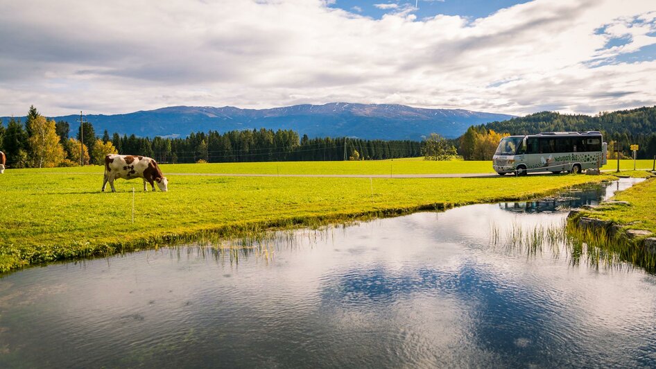 Bus mit Blick auf den Zirbitzkogel | © TVB Naturpark Zirbitzkogel-Grebenzen, Mediadome