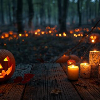 Halloween mit Kürbisse und Kerzen | © CanvaKI-Christine Rotschädl