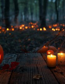 Halloween mit Kürbisse und Kerzen | © CanvaKI-Christine Rotschädl | AI generated | © CanvaKI-Christine Rotschädl