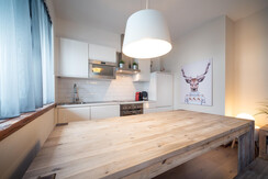 Dining table and kitchen view