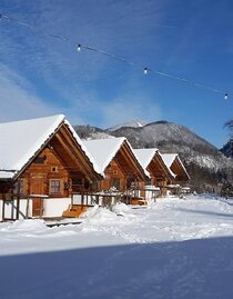 Blockhäuschen im Winter