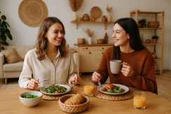 Freunde beim Essen: mit KI erstellt