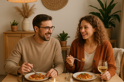 Freunde beim Essen: mit KI erstellt