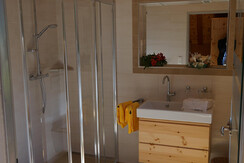 Komfortables Badezimmer mit Dusche und WC
