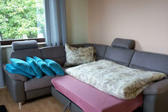 Wohnzimmer mit ausziehbarer Couch