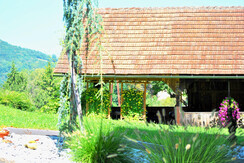 Der Stadl mit Weinlaube im Garten