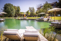 Verträumter Naturschwimmteich in der Parkanlage