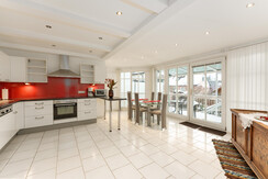 View from living area to kitchen & dining area