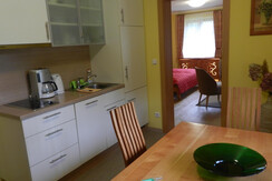 Küche mit Blick ins Schlafzimmer