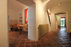 Pilgerherberge FeWo groß von der Küche in den Gart