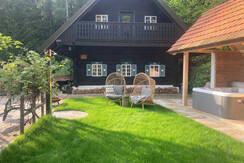 Außenbereich mit Grünfläche und Weinhecke