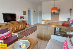 Wohn-Schlafraum Schlafcouch Essbereich TV