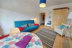 Wohn-Schlafraum Schlafcouch TV Essbereich