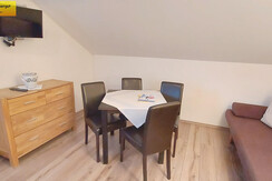 Wohn-Schlafraum Doppelcouch Essbereich TV