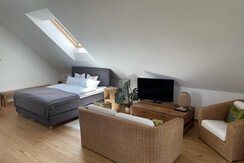 Die Mansarde Wohnbereich TV