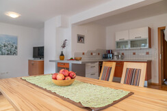 Dining table and view to the kitchen
